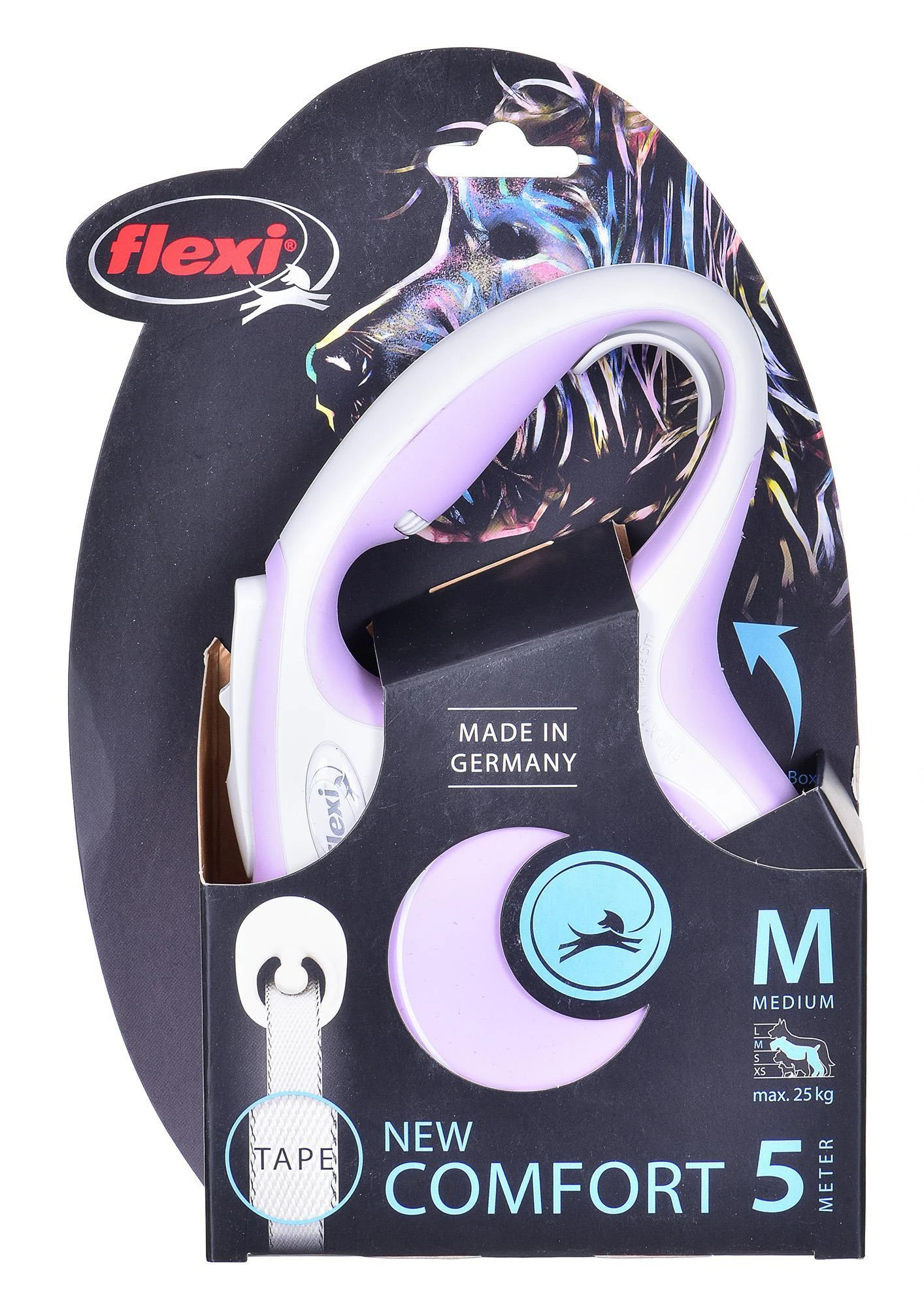 Flexi New Comfort M pavadėlis šunims iki 25kg juostinis 5m rožinės spalvos