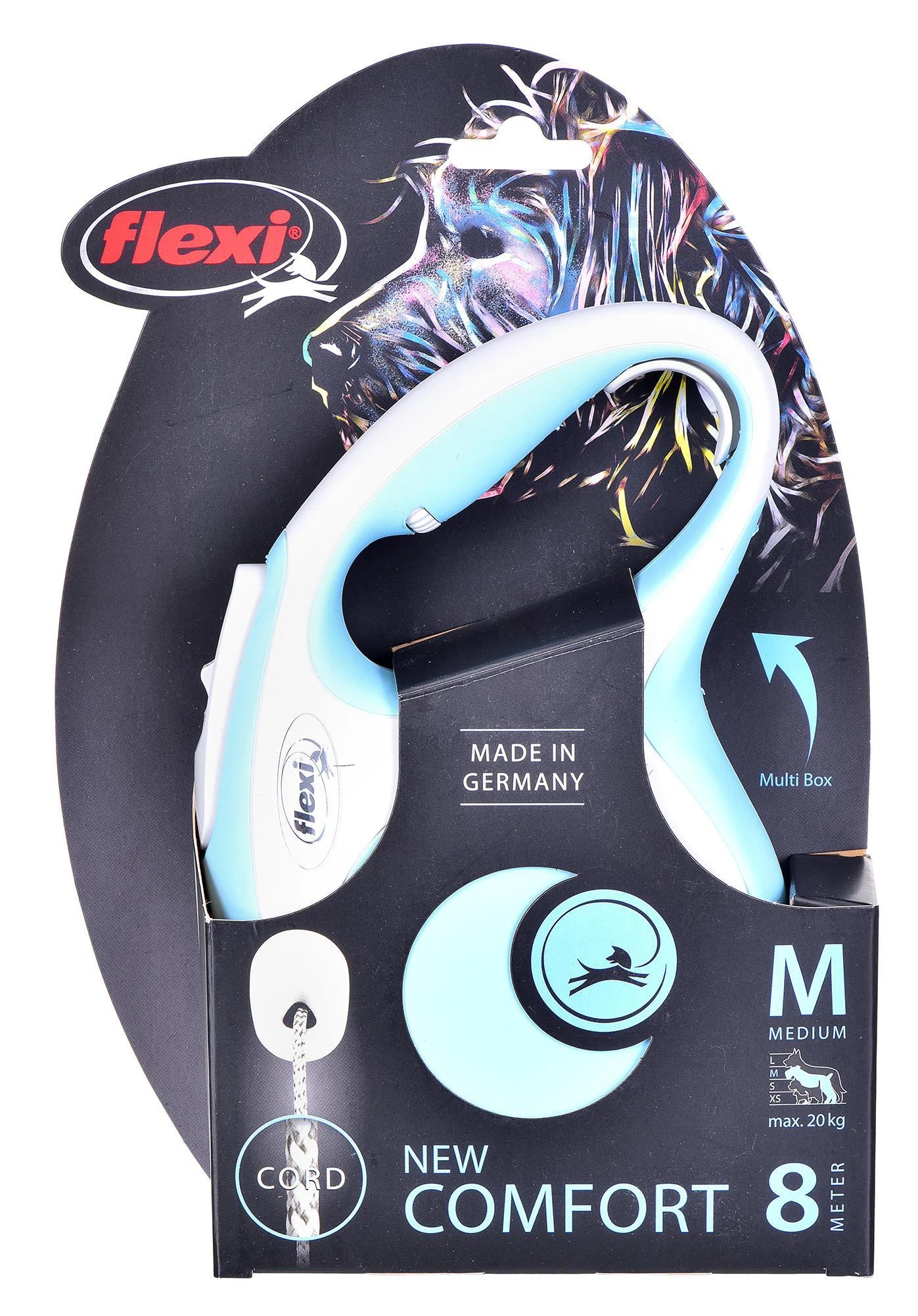 FLEXI Comfort Cord baltas/žydras pavadėlis M-8m 20kg
