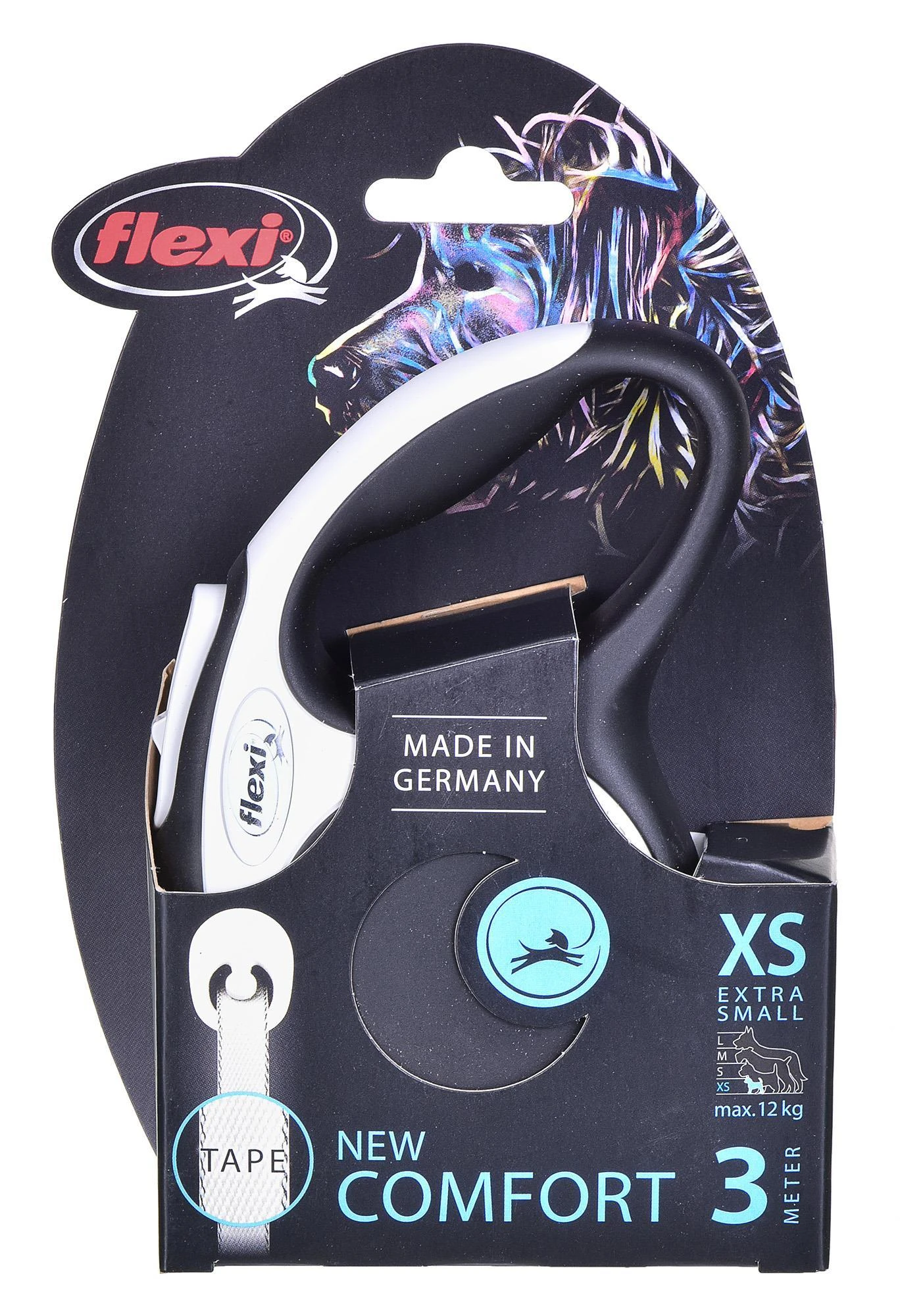 Flexi New Comfort XS pavadėlis šunims iki 12kg juostinis 3m juodos spalvos