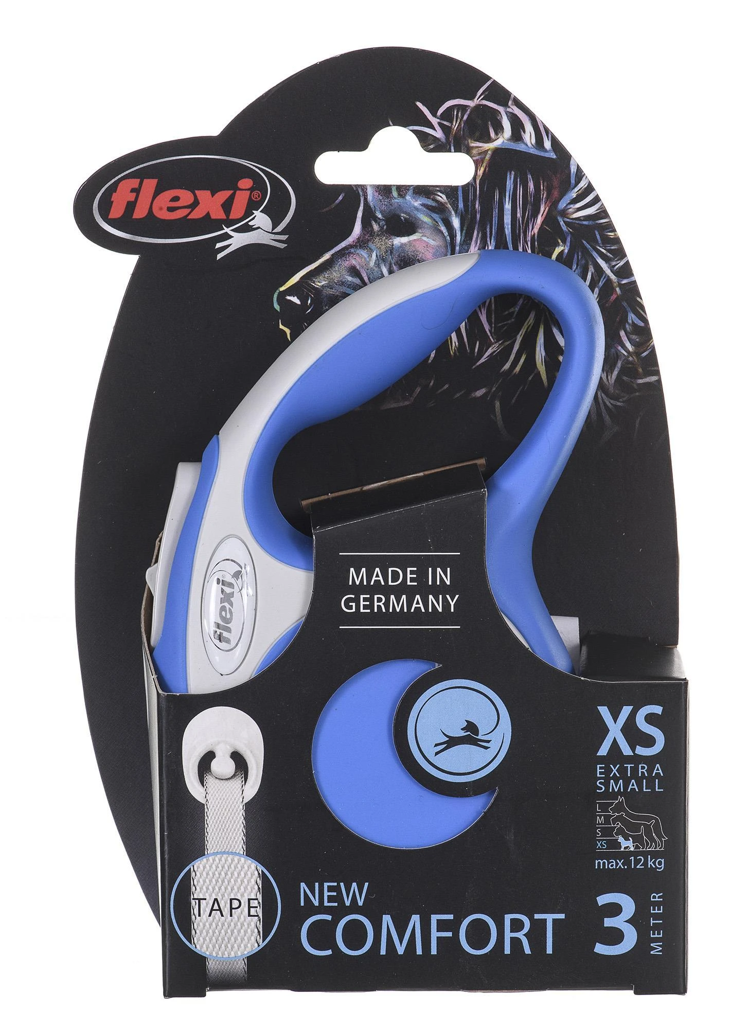 Flexi New Comfort XS pavadėlis šunims iki 12kg juostinis 3m mėlynos spalvos