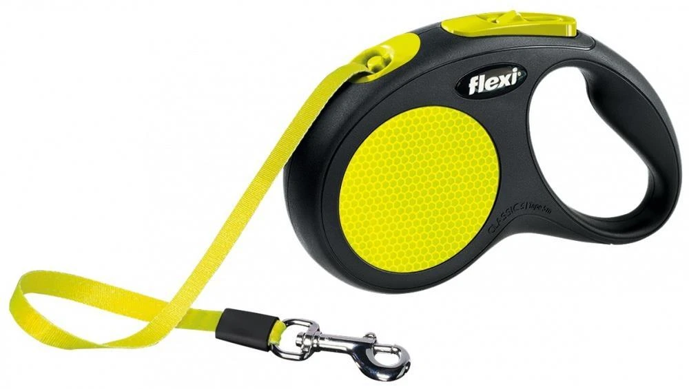 Flexi New Neon S pavadėlis šunims iki 15kg juostinis 5m geltonos spalvos
