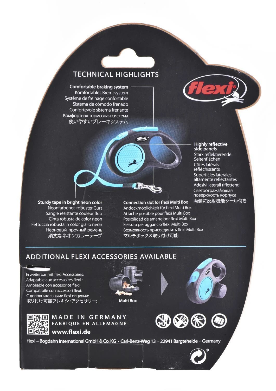 Flexi New Neon M pavadėlis šunims iki 25kg juostinis 5m mėlynos spalvos