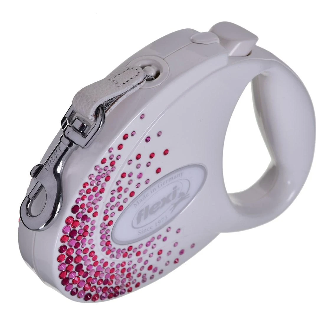 FLEXI Glam Splash Rožinė with Swarovski crystals M - Dog Retractable lead - 5 m - baltas