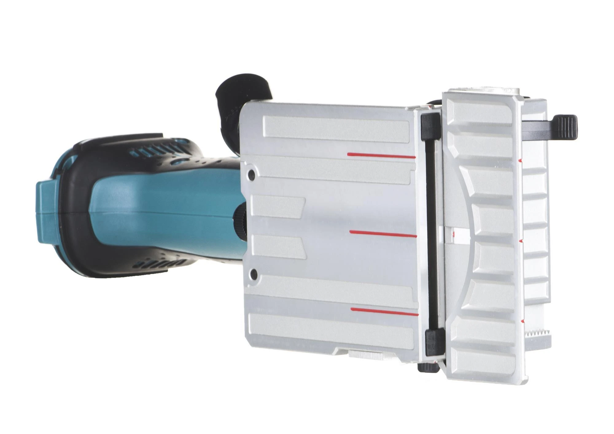 Makita DPJ180Z freza, vaizdas iš priekio su aliumininiu padu