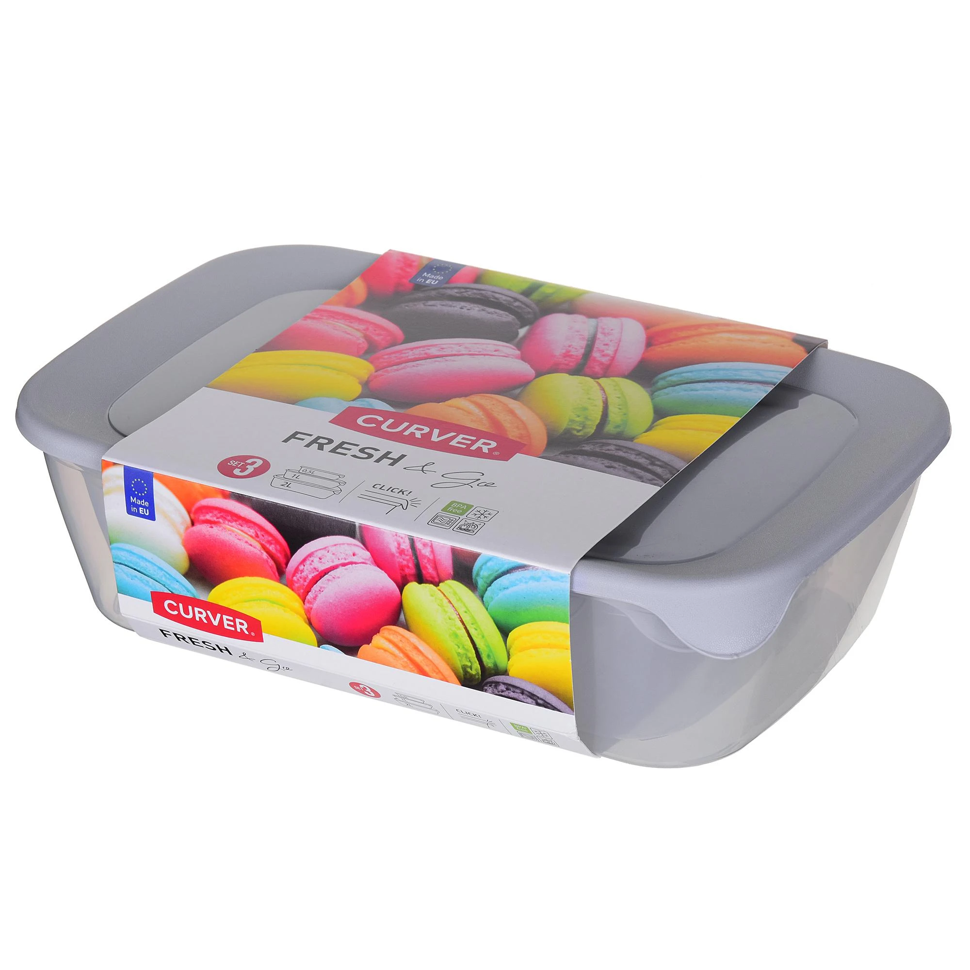 Keter CURVER MAISTO DĖŽUČIŲ RINKINYS FRESH&GO 3vnt 0,5/1/2L MĖTŲ/ ŠVIESIAI PILKA/ PERSIKINĖ SPALVA