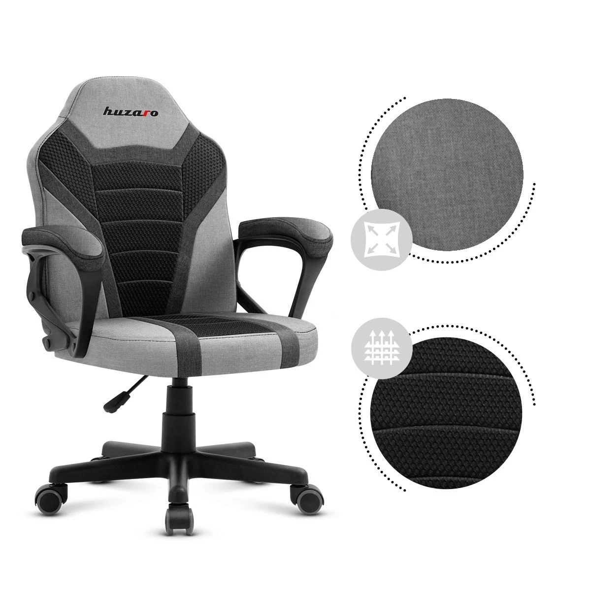 Žaidimų kėdė vaikams Huzaro Ranger 1.0, Juodos/Pilkos spalvos