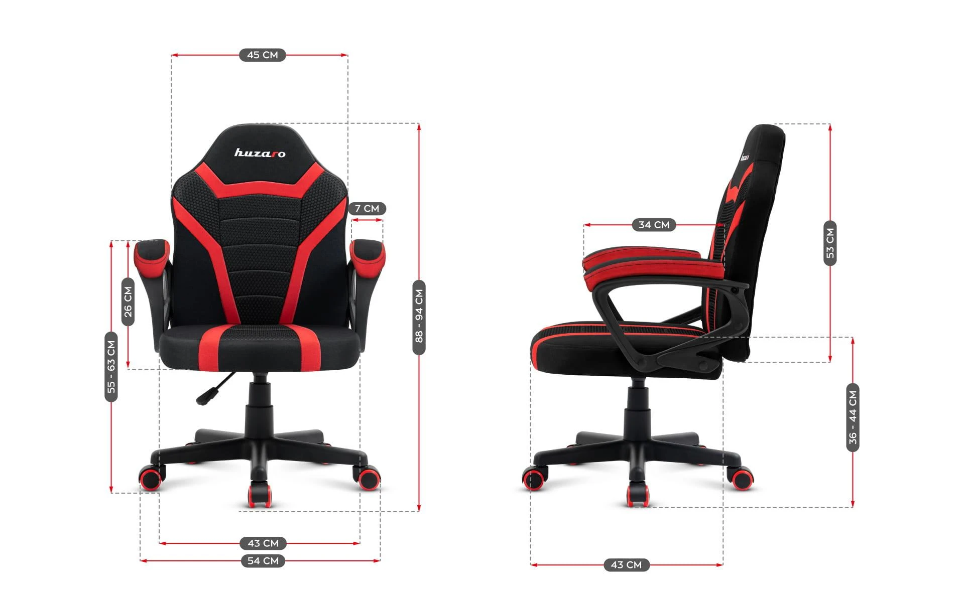 Žaidimų kėdė vaikams Huzaro Ranger 1.0, Juodos/Raudonos spalvos
