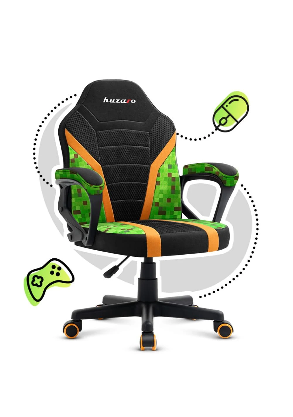 Žaidimų kėdė vaikams Huzaro Ranger 1.0, Juodos/Žalios spalvos