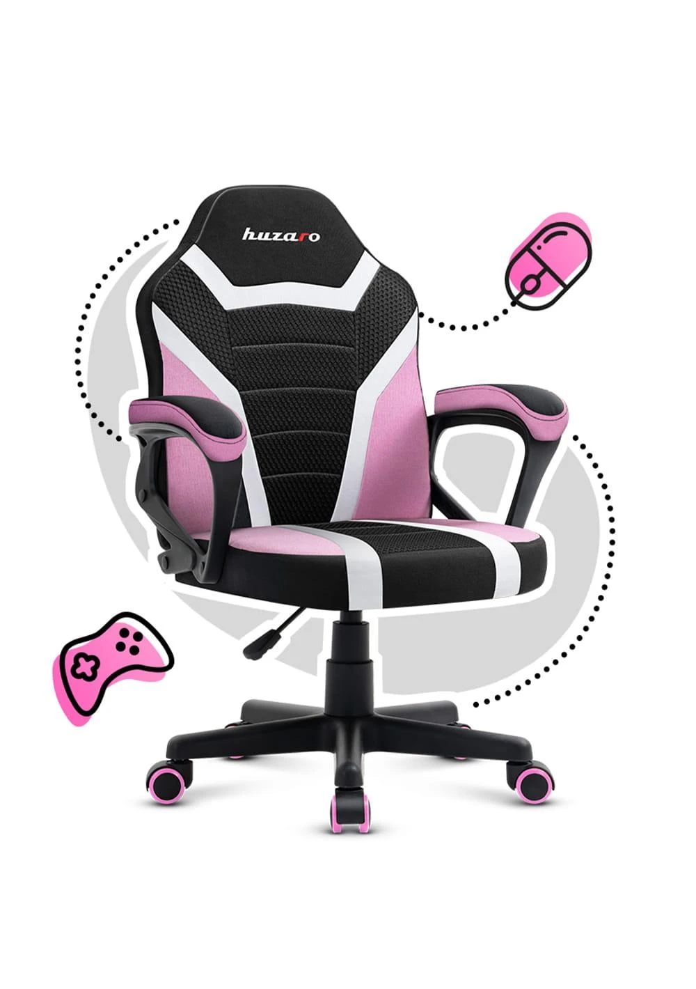 Žaidimų kėdė vaikams Huzaro Ranger 1.0 Mesh, Rožinės spalvos