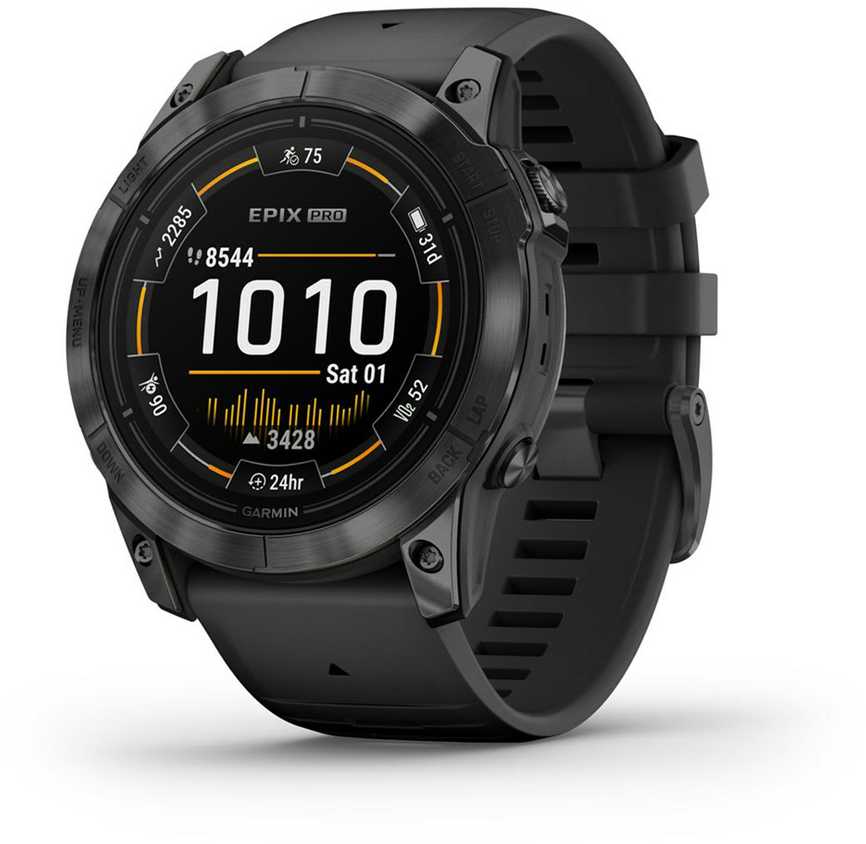 Išmanusis laikrodis Garmin Epix Pro (Gen 2) , Pilkos spalvos nerūdijančio plieno korpusas (51 mm), Juodos spalvos silikoninis dirželis