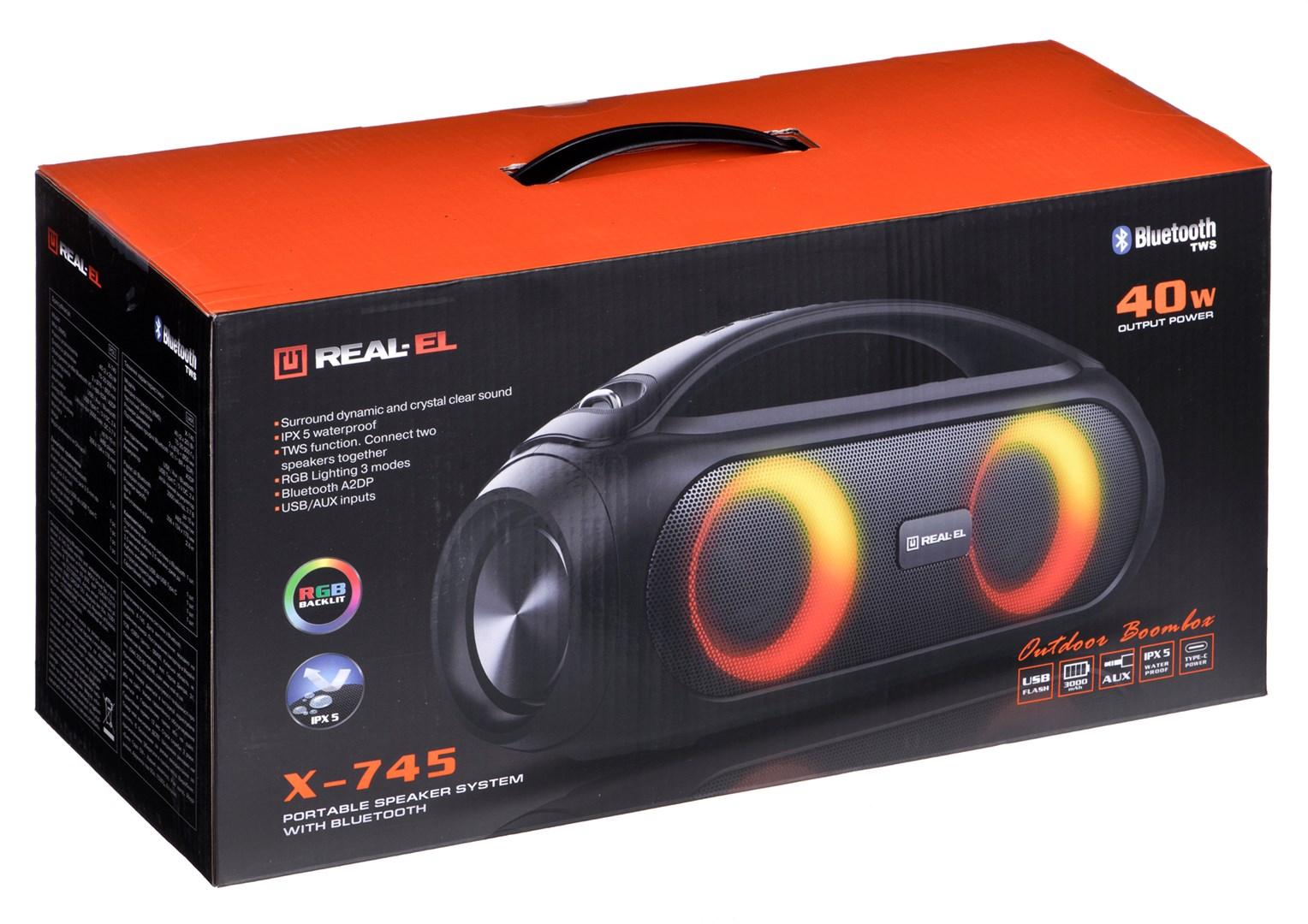 Kompiuterio kolonėlės Kolonėlės REAL-EL X-745 juodos spalvos, Bluetooth, nešiojami