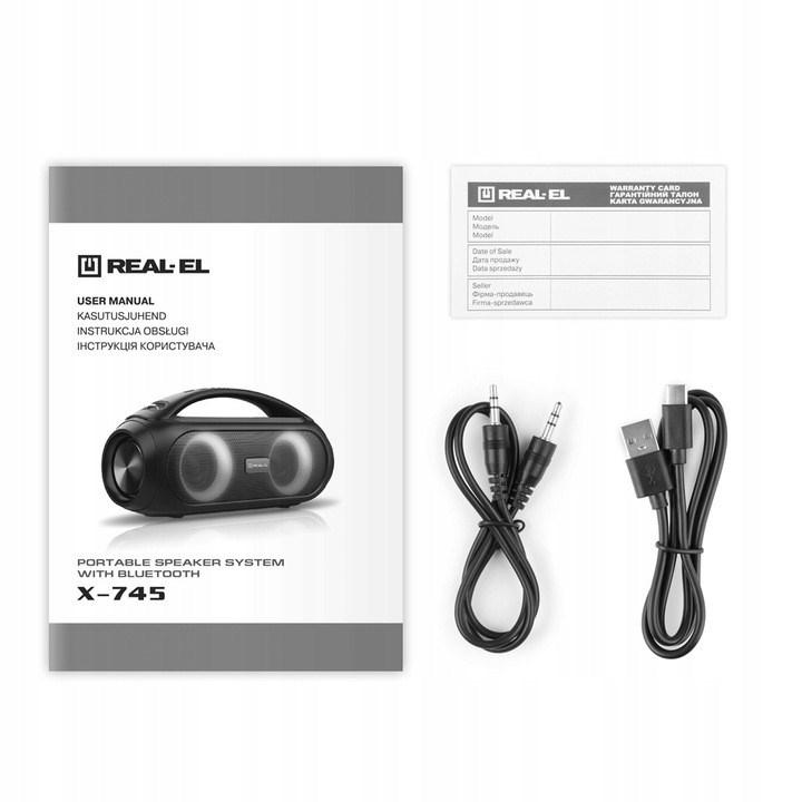 Kompiuterio kolonėlės Kolonėlės REAL-EL X-745 juodos spalvos, Bluetooth, nešiojami