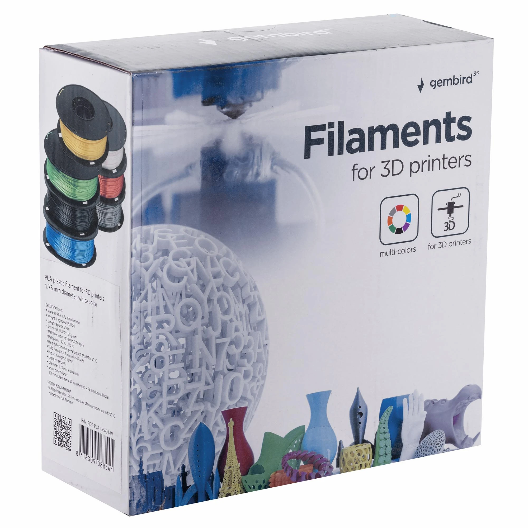 GEMBIRD 3DP-PLA1.75-01-W siūlas Gembird PLA Baltas 1,75mm 1kg