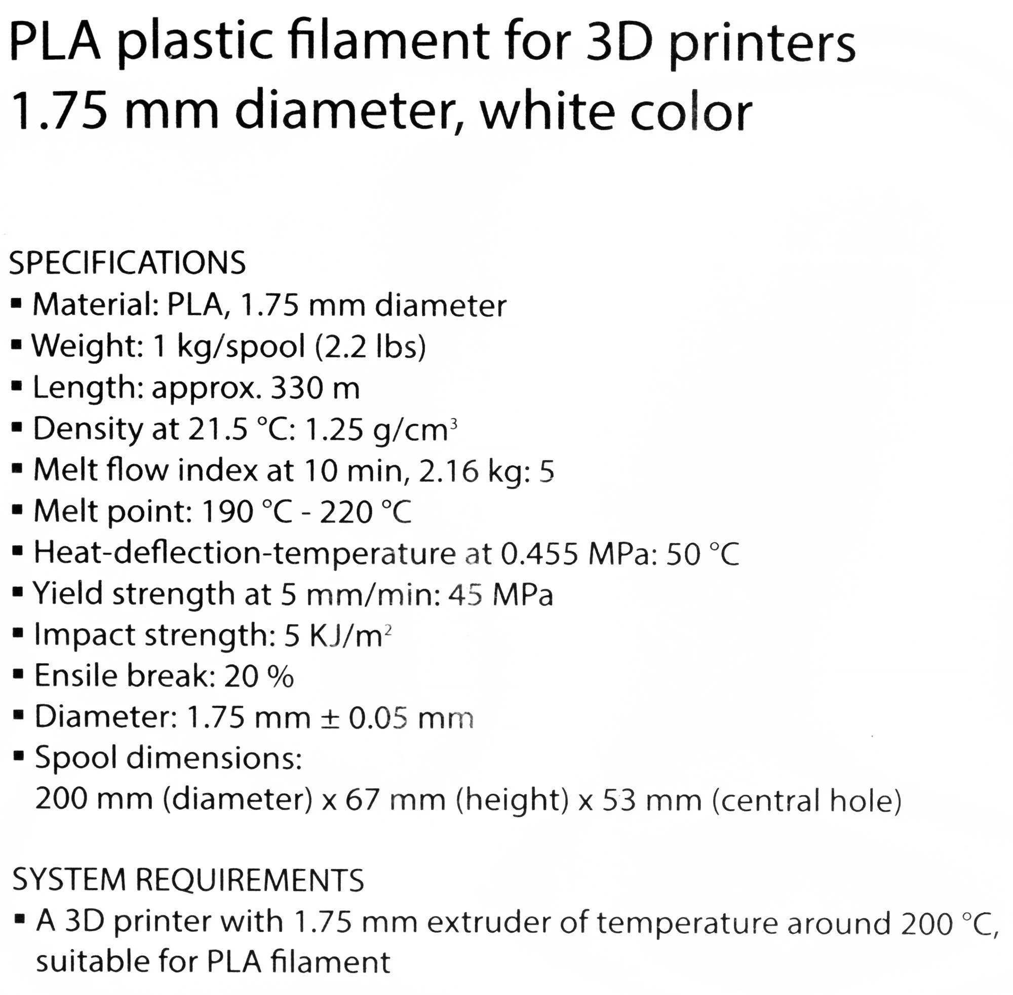GEMBIRD 3DP-PLA1.75-01-W siūlas Gembird PLA Baltas 1,75mm 1kg