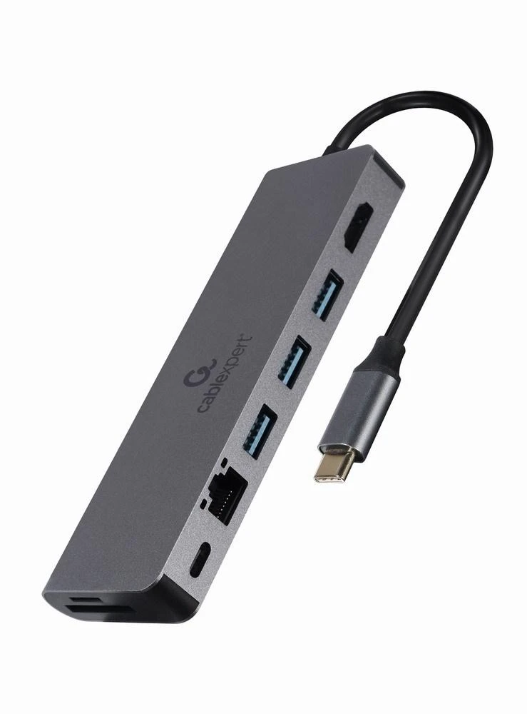 GEMBIRD A-CM-COMBO5-05 kelių prievadų adapteris C tipo USB 5in1 šakotuvas + HDMI + PD + kortelių skaitytuvas + LAN