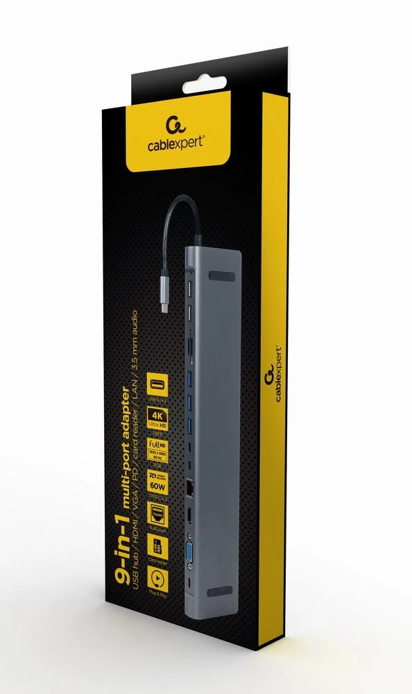Gembird 9-in-1 USB-C adapteris pakuotėje