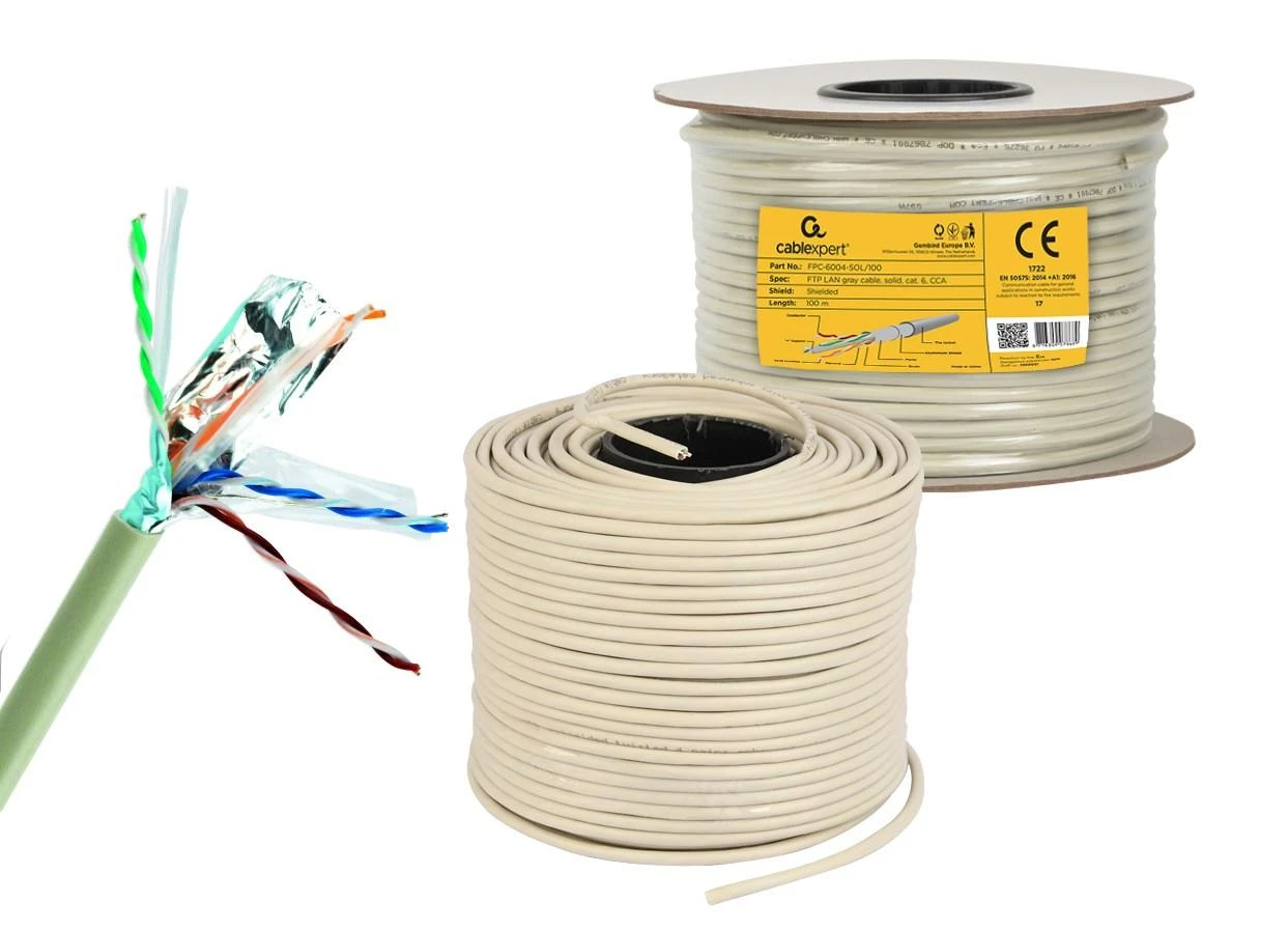 GEMBIRD FPC-6004-SOL/100 Gembird FTP folija ekranuotas tvirtas kabelis, kat. 6, CCA, 100m, pilka