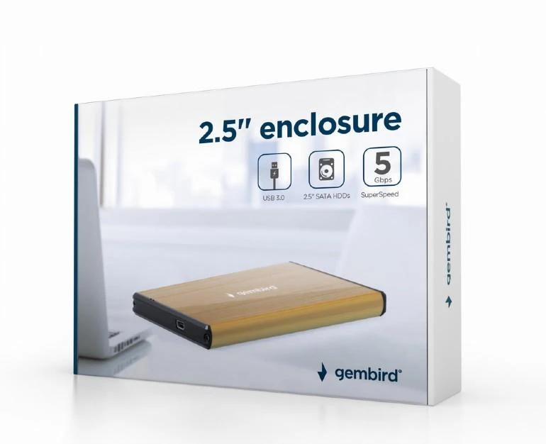 Gembird išorinis HDD dėklas auksinės spalvos
