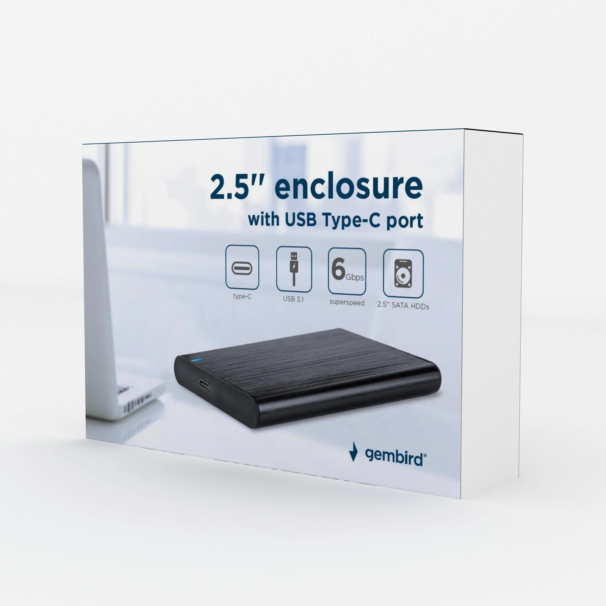 GEMBIRD EE2-U3S-6-GR HDD/SSD disko korpusas 2,5" su USB Type-C prievadu USB 3.1 šlifuoto aliuminio pilkos