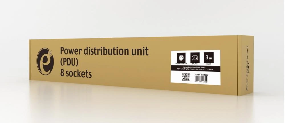 GEMBIRD PDU 8x prancūziškas lizdas 1U 10A 3m C14 kištukas