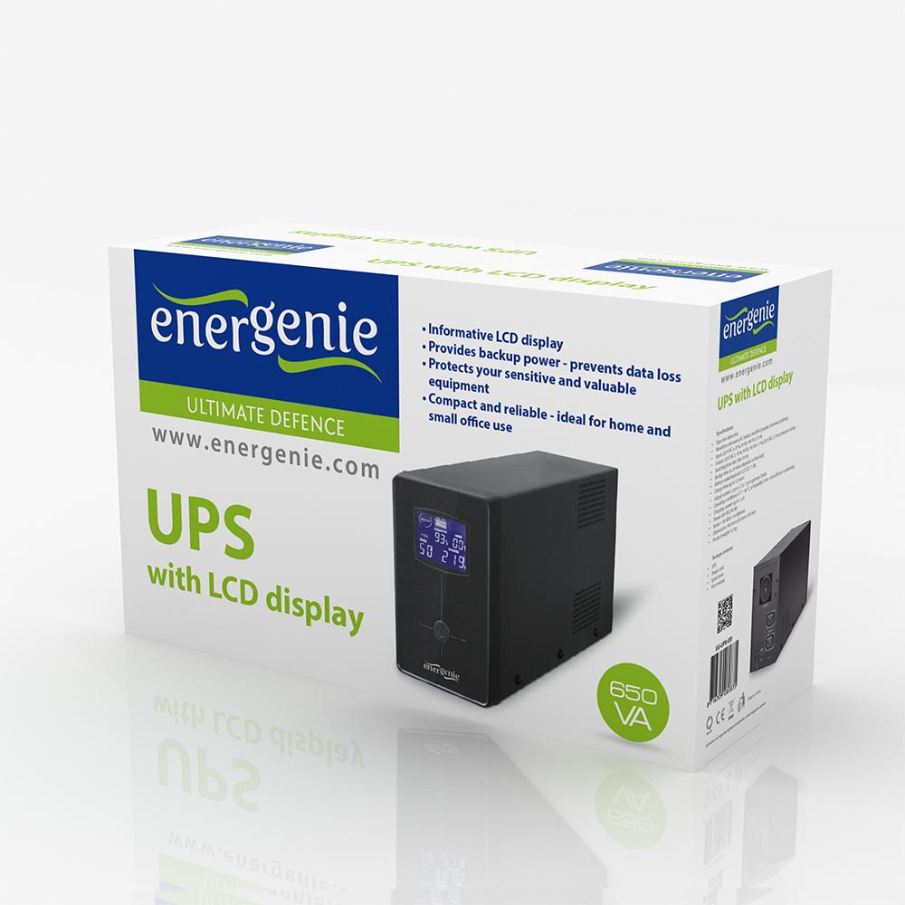 EnerGenie UPS su LCD ekranu, Juodas 650 VA, 390 W, 220 V