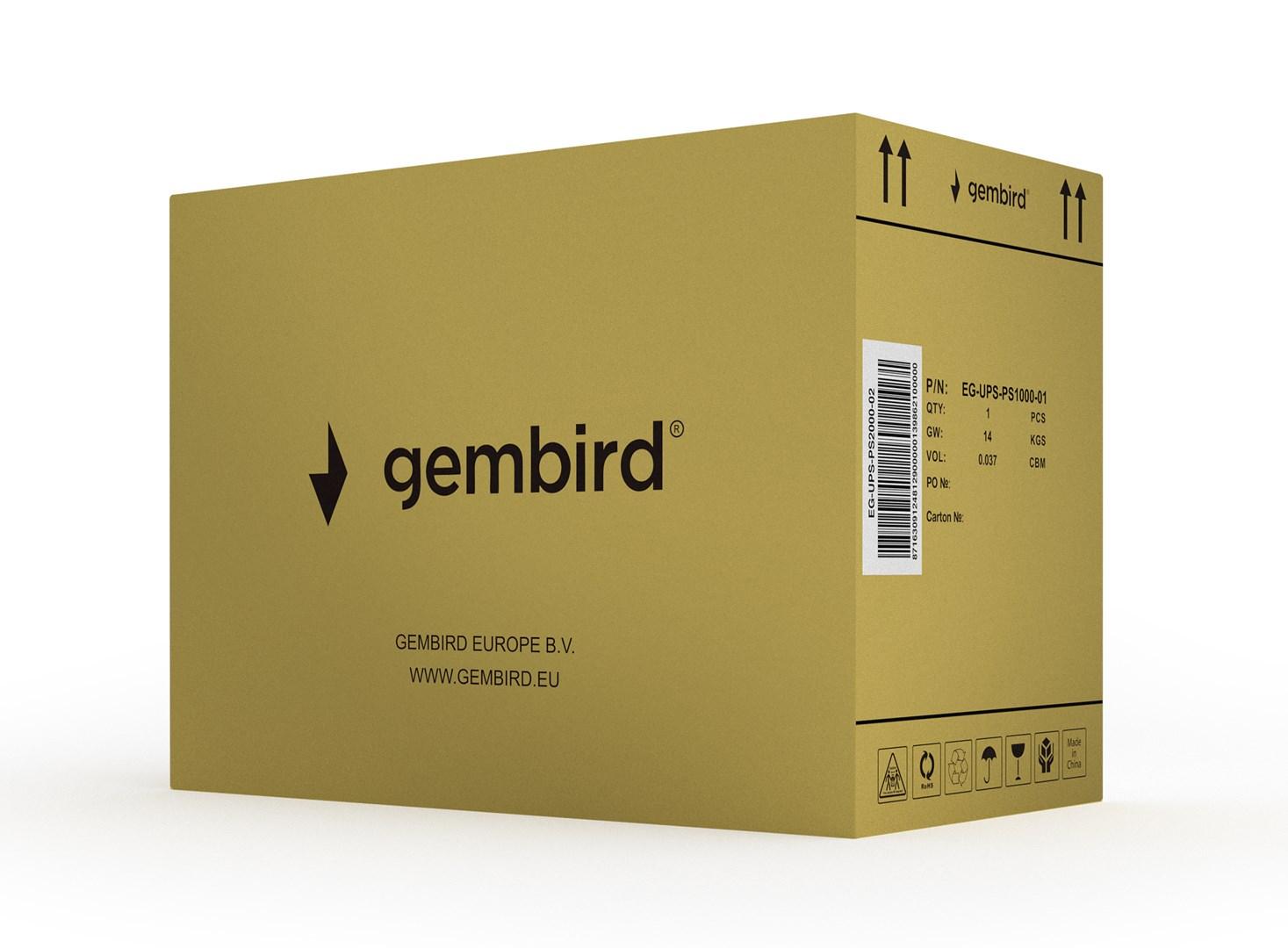 GEMBIRD EG-UPS-PS2000-02 UPS Energenie by 2000VA Pure sine 3x Schuko 3x IEC 230V OUT USB-BF LCD Ekranas
