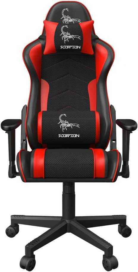 GEMBIRD Žaidimų kėdė SCORPION juodas tinklinio raudonumo odos akcentai