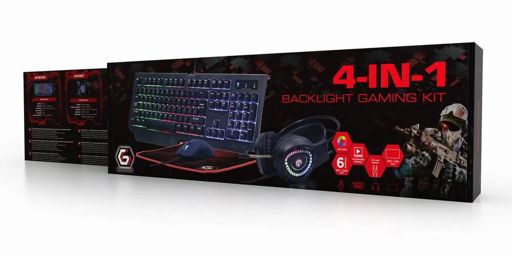 Klaviatūra GEMBIRD 4-in-1 foninio apšvietimo žaidimų rinkinys „Phantom US“ išdėstymas