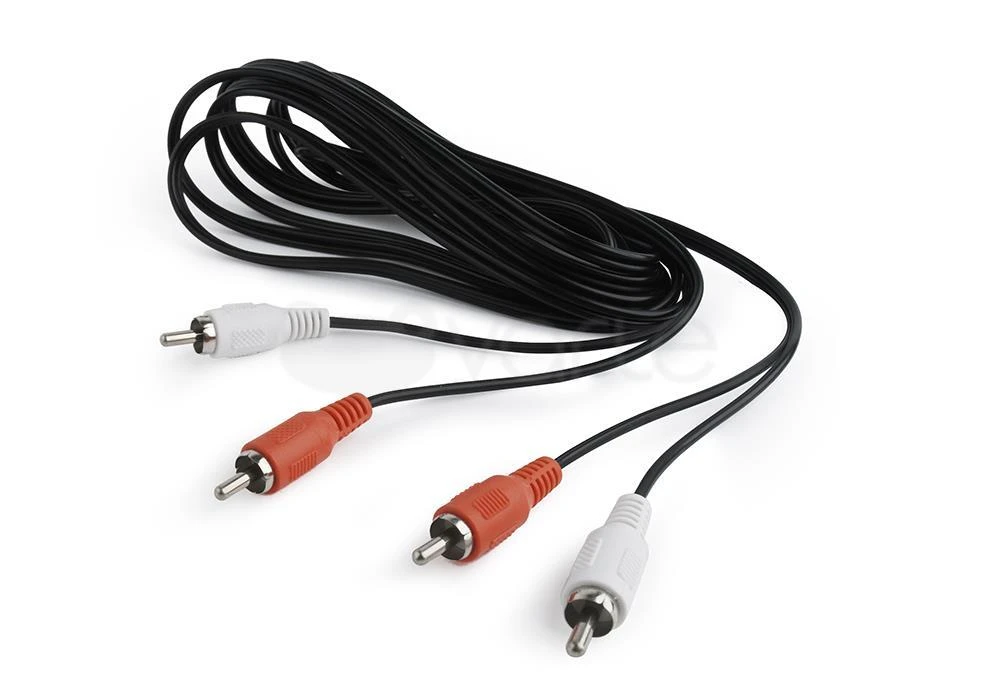 Juodas RCA stereo laidas su raudonomis ir baltomis jungtimis