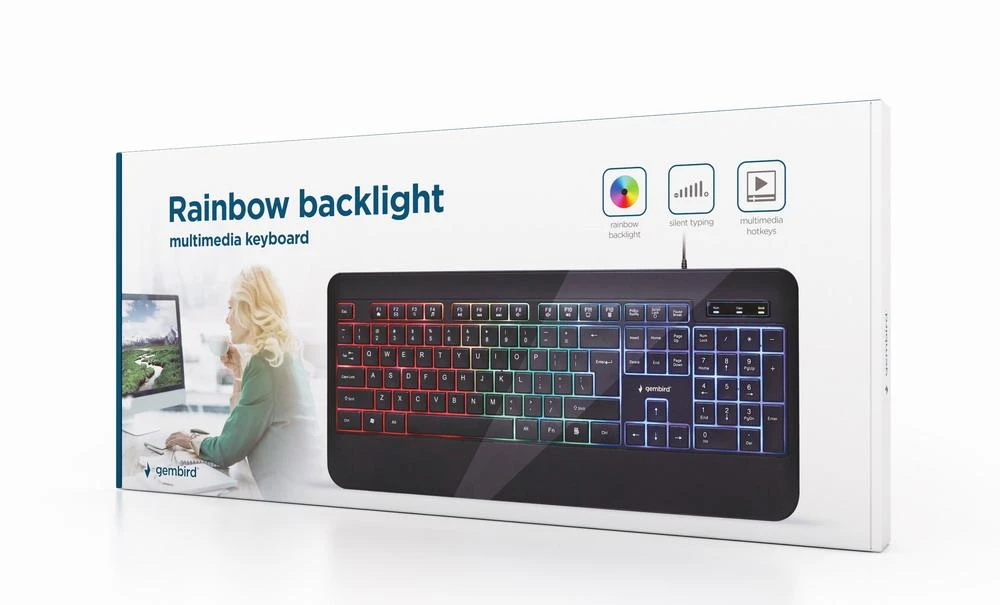 GEMBIRD KB-UML-03 Slim Rainbow apšvietimas multimedija klaviatūra juodas US išdėstymas