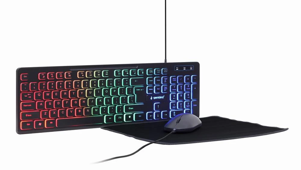 Gembird | 3-in-1 Backlight Desktop Set | KBS-UML-01 | Klaviatūra, Pelė and Pad Set | su laidu | su pele | US | Juodas