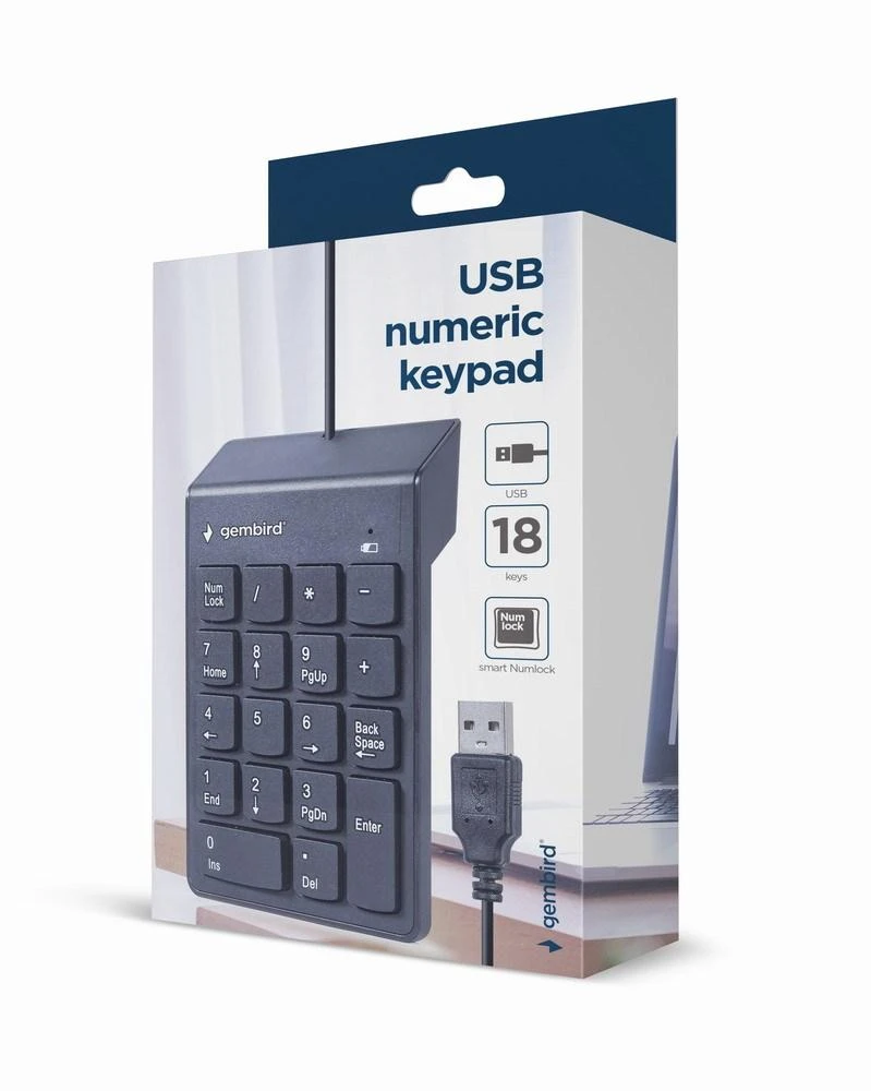 Klaviatūra GEMBIRD KPD-U-03 USB numeric keypad juodas slim 18 keys