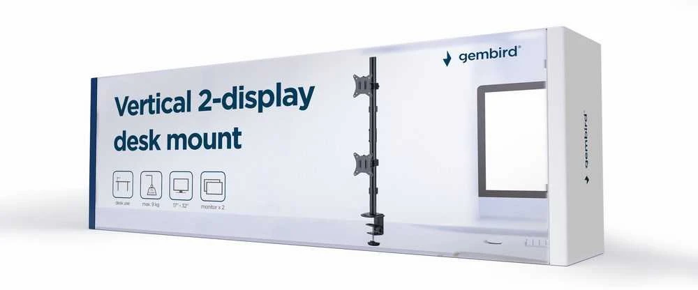 GEMBIRD reguliuojamas 2 ekranų vertikalus stalo laikiklis 17-32 colių 9kg