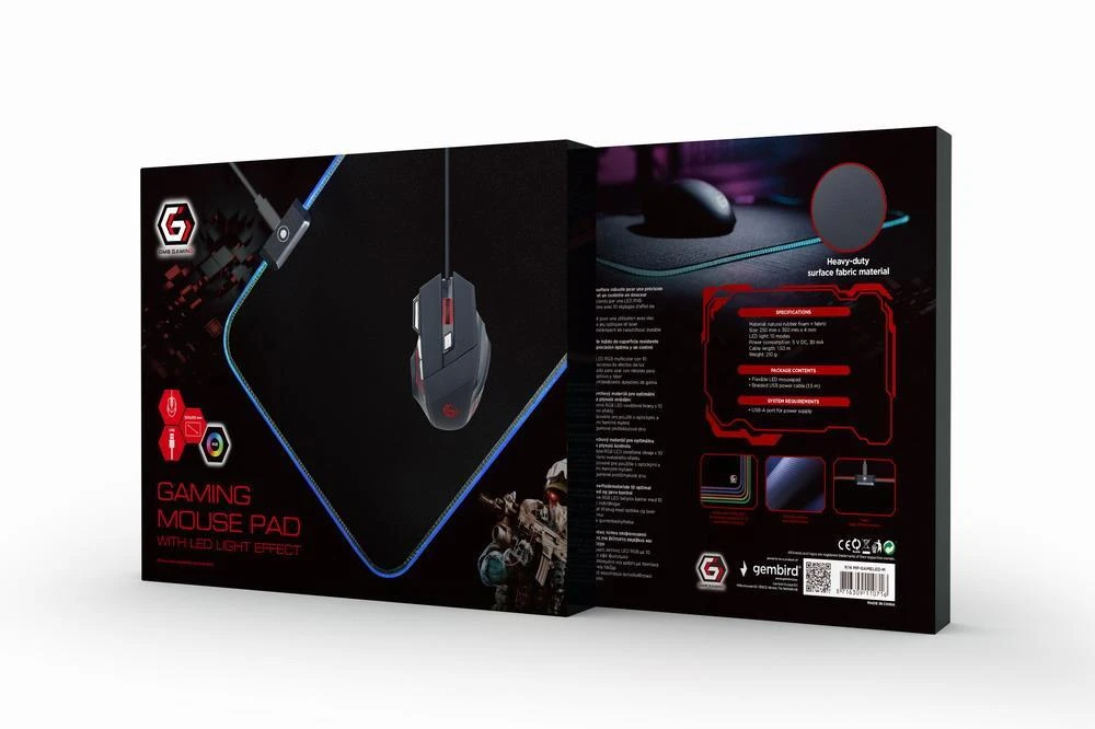 GEMBIRD MP-GAMELED-L Pelės kilimėlis žaidimams with LED light effect L-size 300x800mm