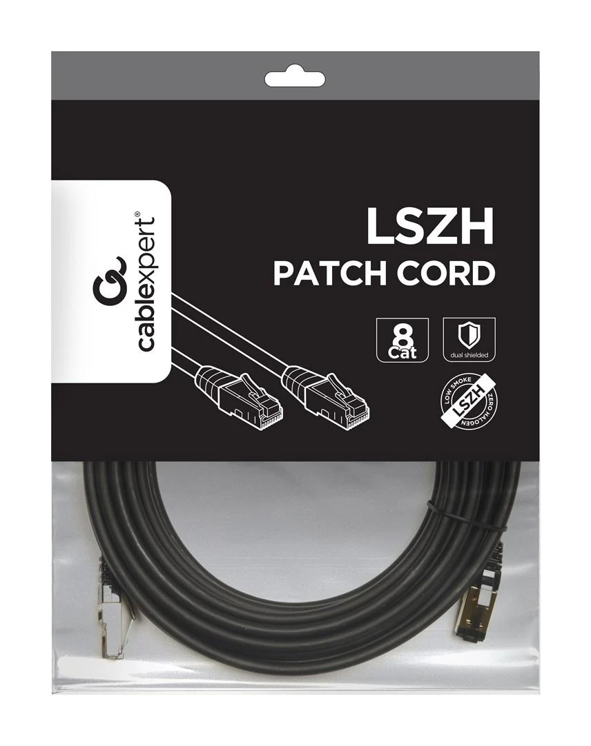 GEMBIRD PP8-LSZHCU-BK-2M S/FTP Kat. 8 LSZH patch laidas juodas 2m