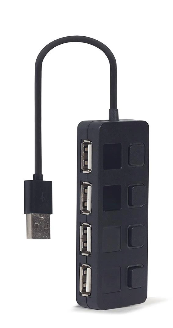 GEMBIRD USB 2.0 4 prievadų šakotuvas su jungikliais juodas