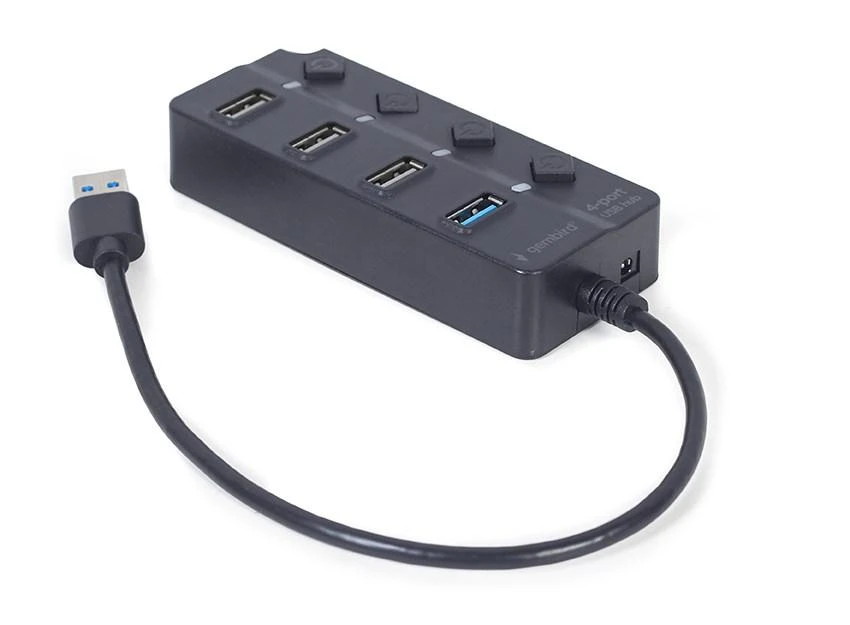 Keturių prievadų USB skirstytuvas su mygtukais