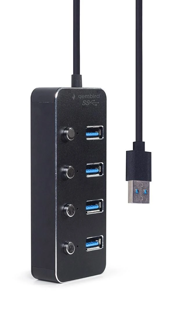 GEMBIRD USB 3.1 Gen 1 4 prievadų šakotuvas su jungikliais juodas