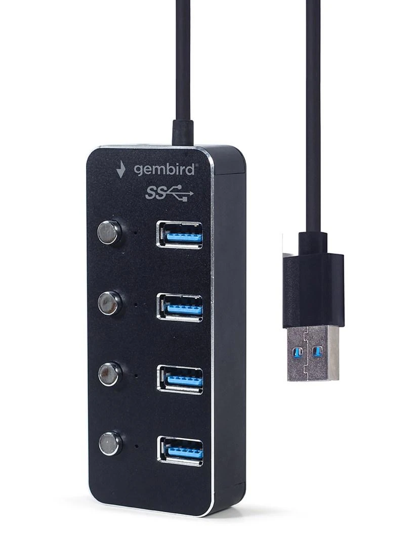 GEMBIRD USB 3.1 Gen 1 4 prievadų šakotuvas su jungikliais juodas