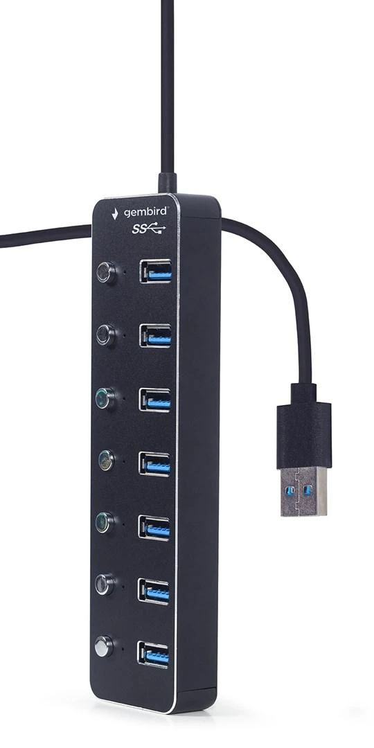 GEMBIRD 7 prievadų USB 3.1 Gen 1 HUB su jungikliais juodas