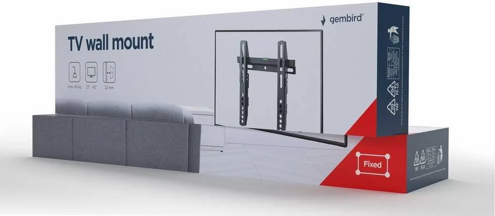 Gembird | Sieninis laikiklis | WM-42F-02 | Fiksuotas | 23-42 " | Juodas