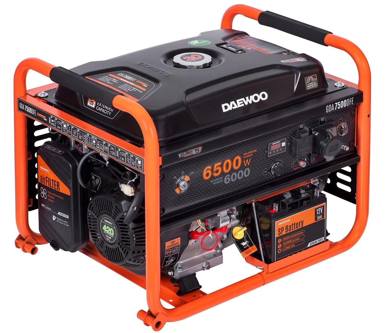 Daewoo benzinins/dujinis generatorius GDA 7500DFE 6kW el. starteris