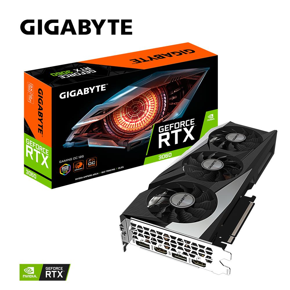 Vaizdo plokštė Gigabyte Gigabaitas | GV-N3060GAMING OC-12GD, LHR versija | NVIDIA | 12 GB | GeForce RTX 3060 | GDDR6 | HDMI jungtys kiekis 2 | PCI-E 4,0 x 16 | Atminties takto dažnis 15000 MHz | Procesoriaus dažnis 1837 MHz
