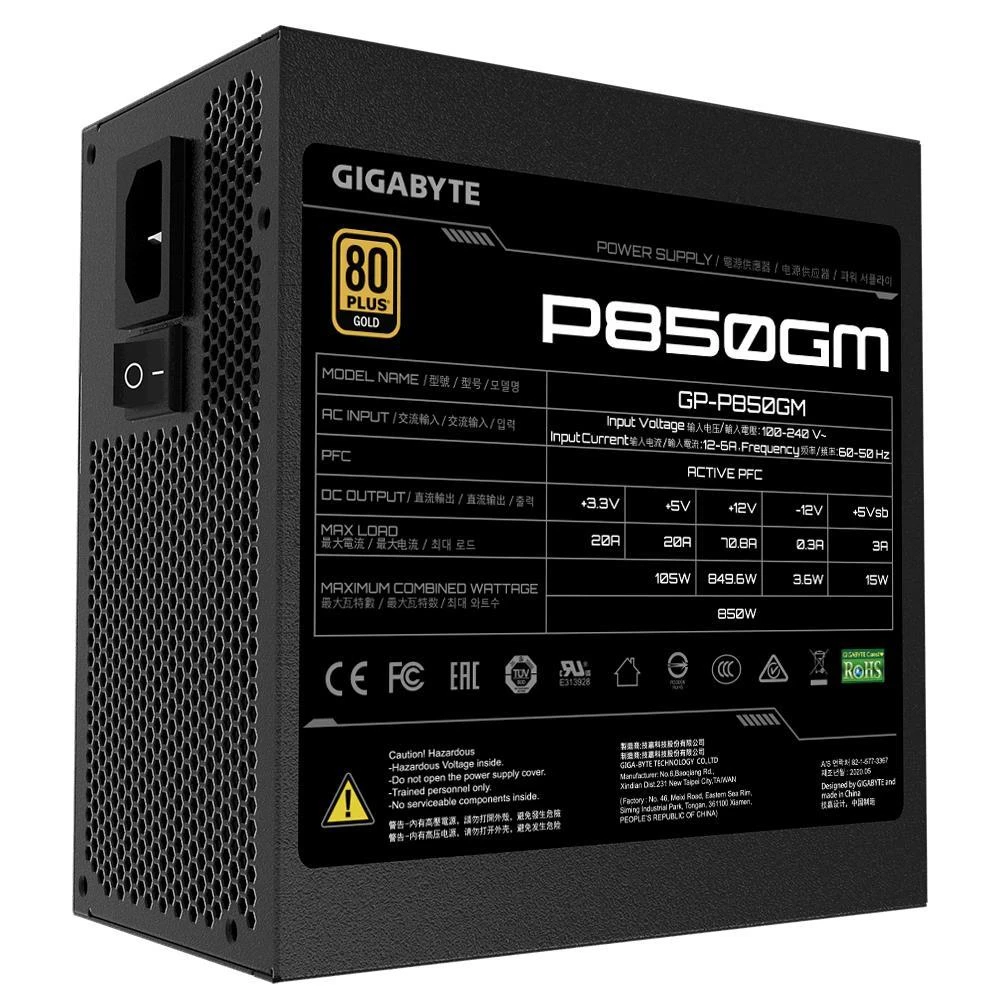 Gigabyte | Maitinimo blokas | GP-P850GM | 850 W | 80 PLUS Gold