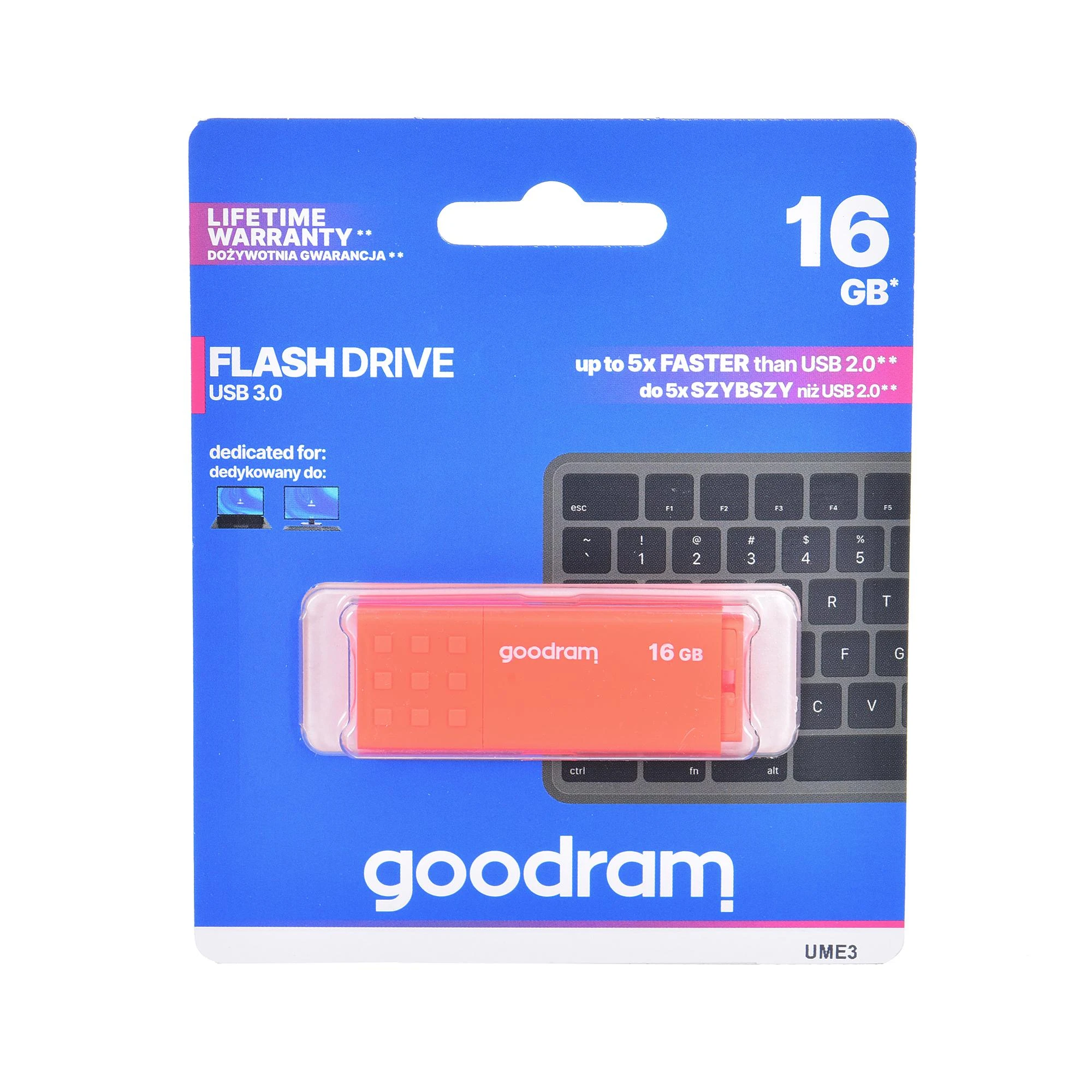 GOODRAM UME3-0160O0R11 GOODRAM atmintis USB UME3 16GB USB 3.0 Oranžinis