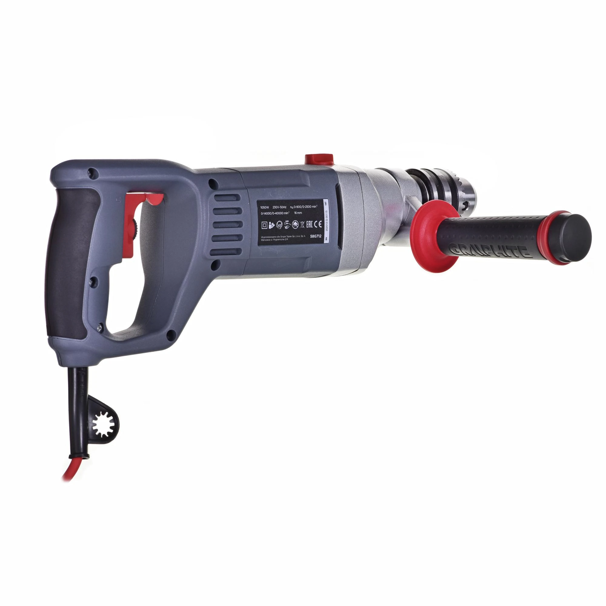 Graphite Gręžtuvas 1050 W smūginis gręžtuvas, 16 mm raktinis griebtuvas, greitis I: 0–900 min??, II: 0–2500 min??