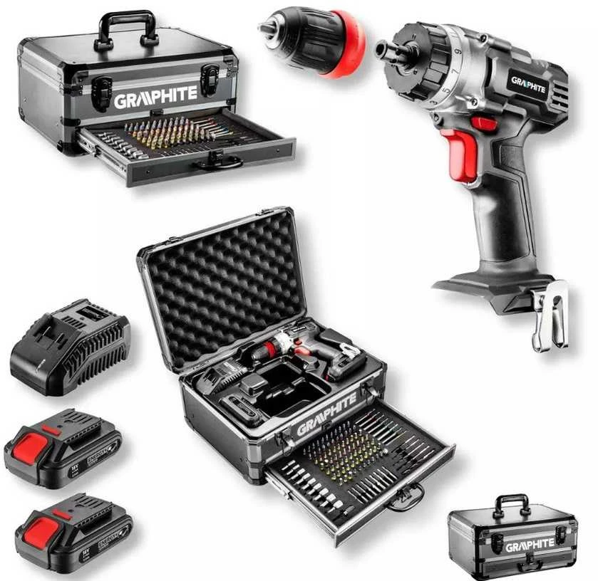 Akumuliatorinis gręžtuvas-suktuvas 18V su priedais GRAPHITE 58G022-PS15