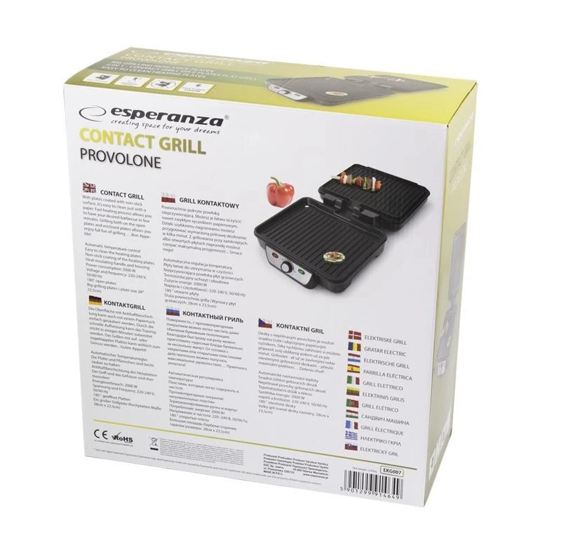 Grilis electric Esperanza Provolone EKG007 (contact, 1800W, inox color)