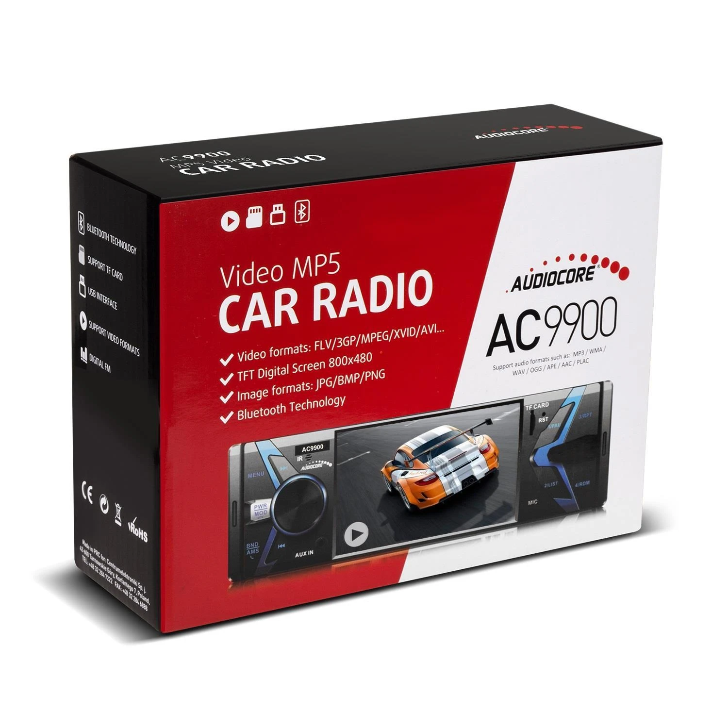 Automagnetola Nešiojamas stereofoninis automobilis AUDIOCORE AC9900 (USB, USB + AUX, USB + AUX + SD kortelės)