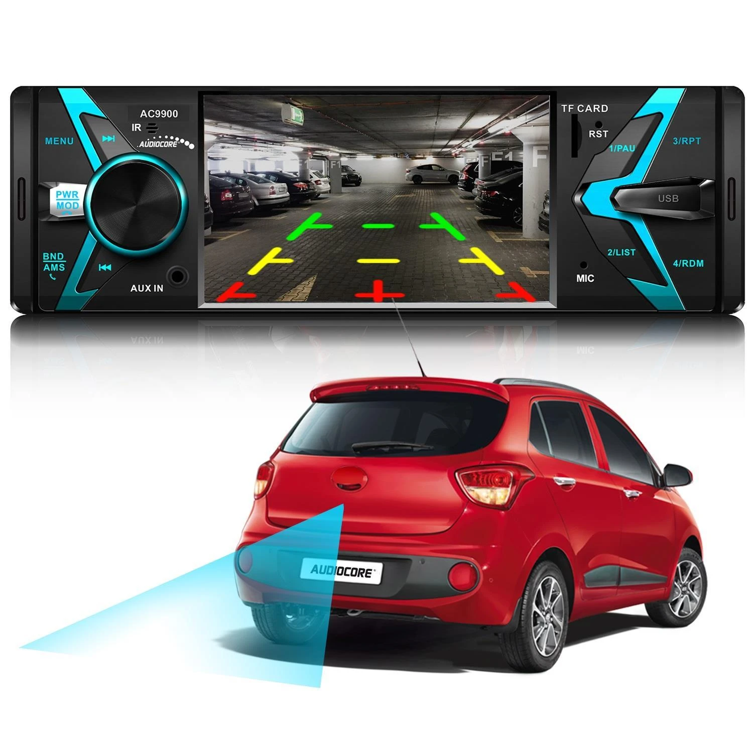 Automagnetola Nešiojamas stereofoninis automobilis AUDIOCORE AC9900 (USB, USB + AUX, USB + AUX + SD kortelės)